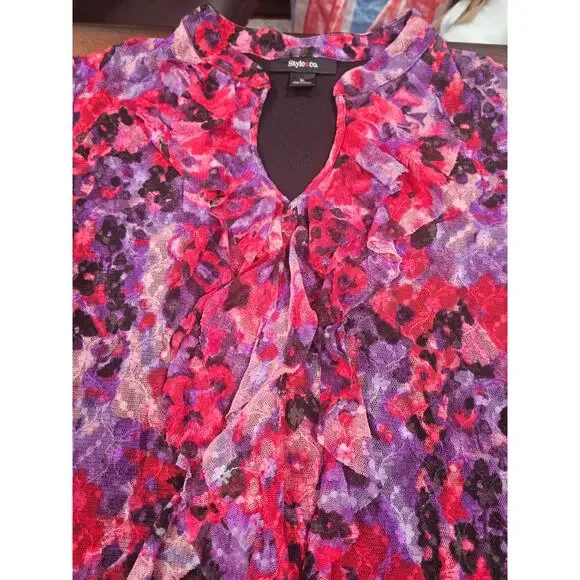 Style & Co Whimsygoth Floral Mesh Tunic Y2K Revival Dark Romantic XL Top Women's - Picture 3 of 7